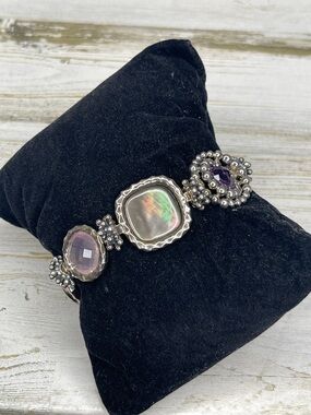 Michael Dawkins Sterling Silver Multi Gemstone Bracelet Amethyst MOP